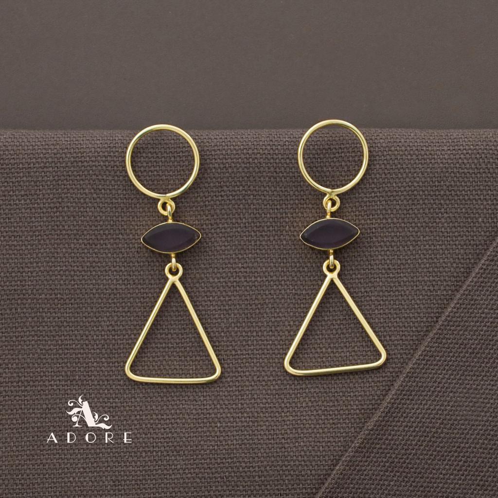 Golden Circle And Triangle Ellipse Earring