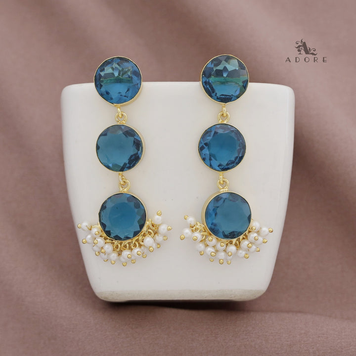 Tri Glossy Round Cluster Pearl Premium Earring