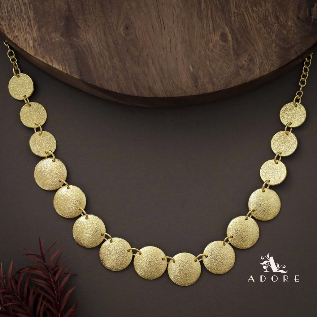 Golden Textured Coin And Thoda  Neckpiece