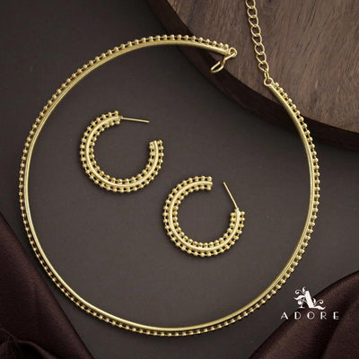 Golden Dotted Neck Cuff With Earring