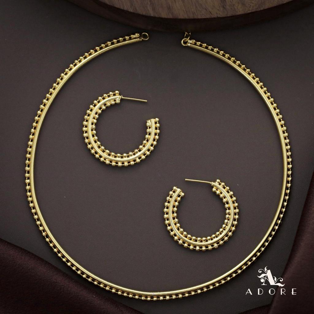 Golden Dotted Neck Cuff With Earring