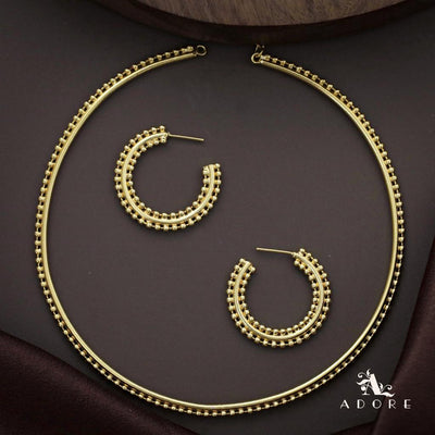 Golden Dotted Neck Cuff With Earring