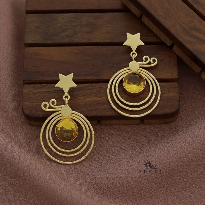 Golden Star Hammered 3 Layer Circle Glossy Earring