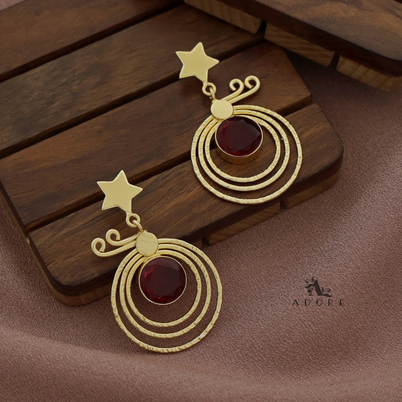 Golden Star Hammered 3 Layer Circle Glossy Earring