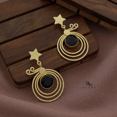 Golden Star Hammered 3 Layer Circle Glossy Earring