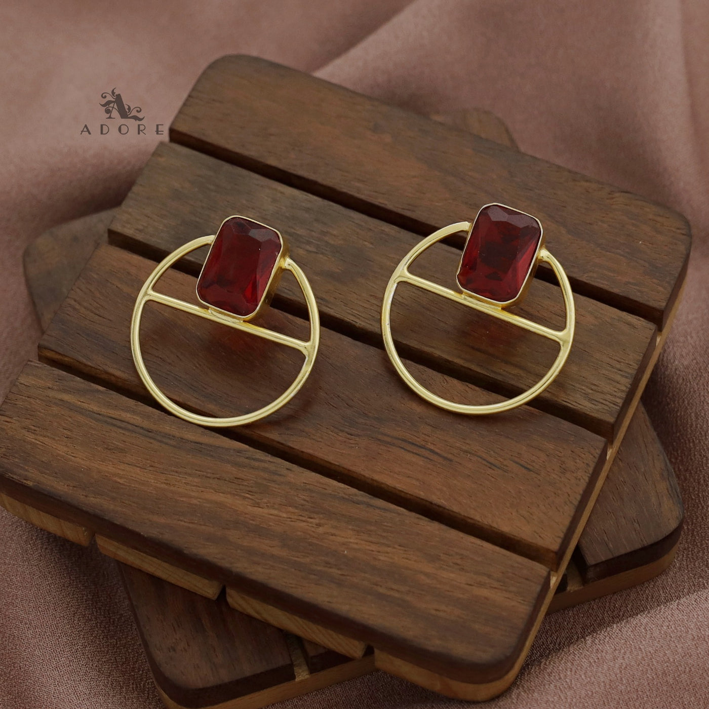 Golden Circle Rectangle Glossy Earring
