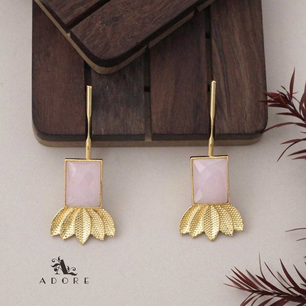 Glossy Rectangle Dotted Leafy Stick Earring