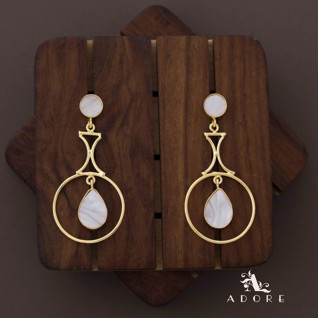 Glossy Golden Circle Rain Drop Earring