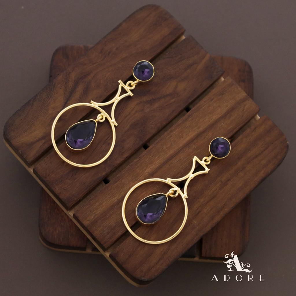 Glossy Golden Circle Rain Drop Earring