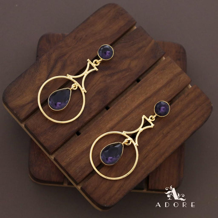 Glossy Golden Circle Rain Drop Earring