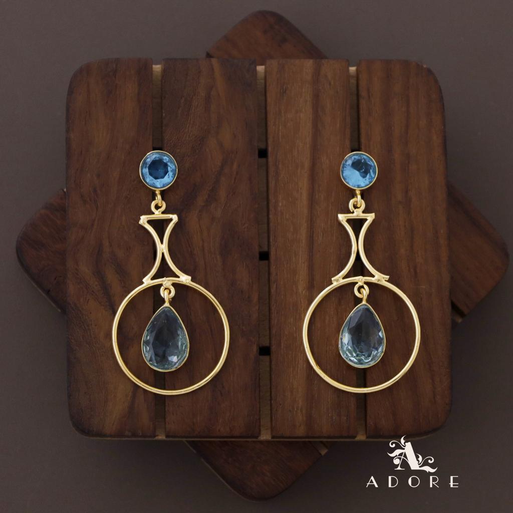 Glossy Golden Circle Rain Drop Earring