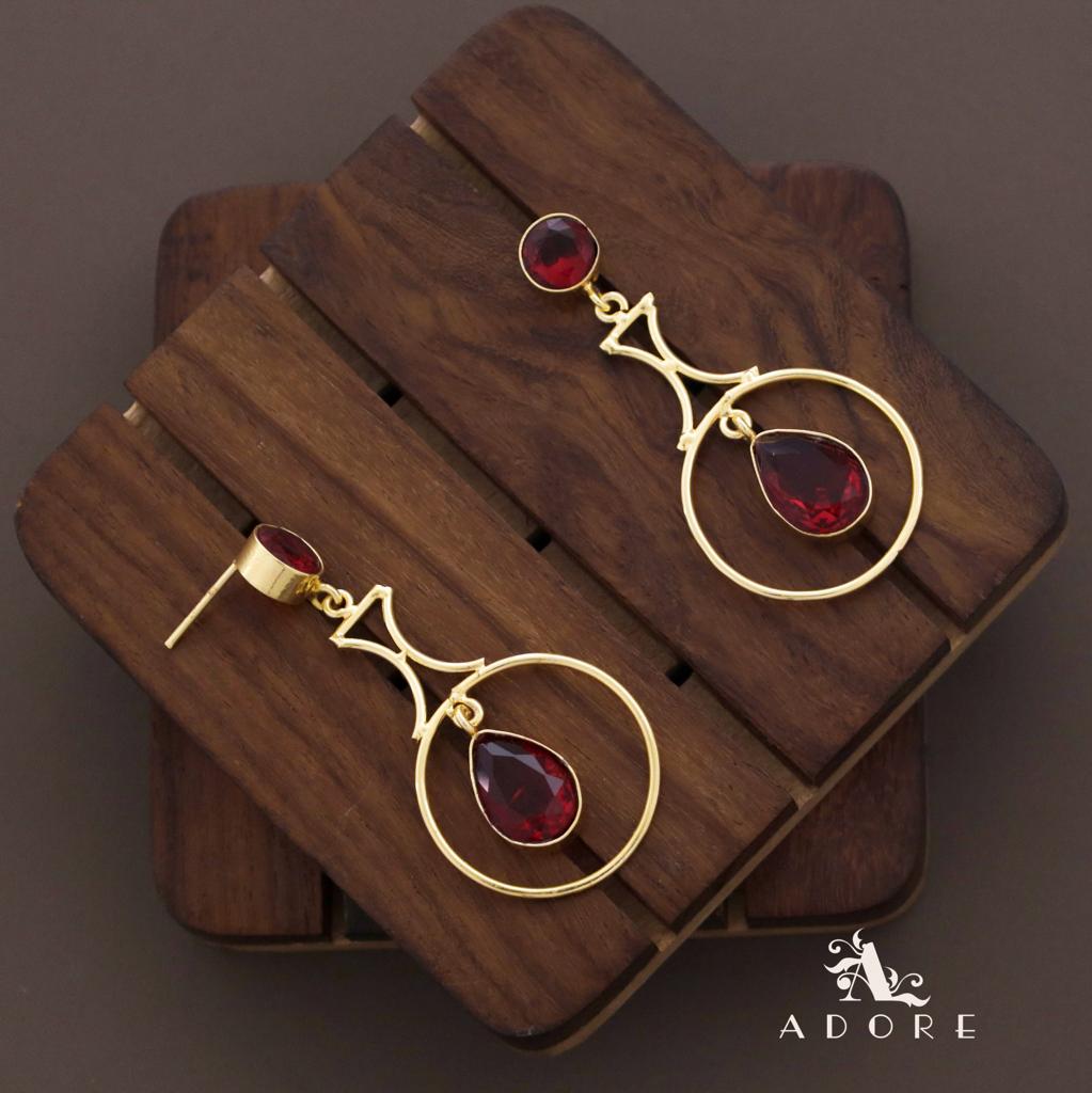Glossy Golden Circle Rain Drop Earring