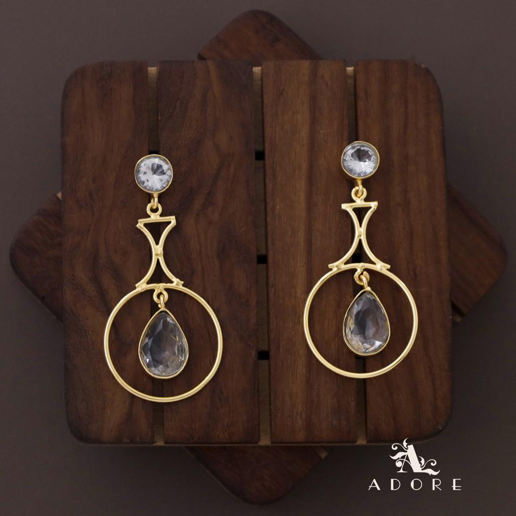 Glossy Golden Circle Rain Drop Earring