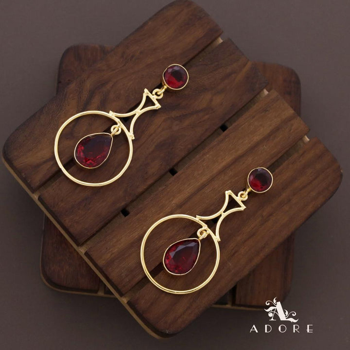 Glossy Golden Circle Rain Drop Earring