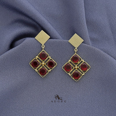 Golden Diamond Tetra Round Glossy Earring