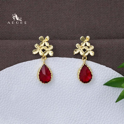 Tri Flower Glossy Rain Drop Earring (Colour Option)
