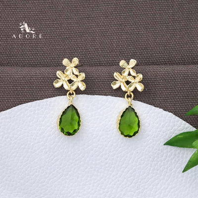 Tri Flower Glossy Rain Drop Earring (Colour Option)