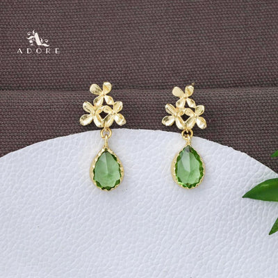 Tri Flower Glossy Rain Drop Earring (Colour Option)