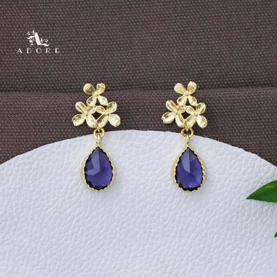 Tri Flower Glossy Rain Drop Earring (Colour Option)