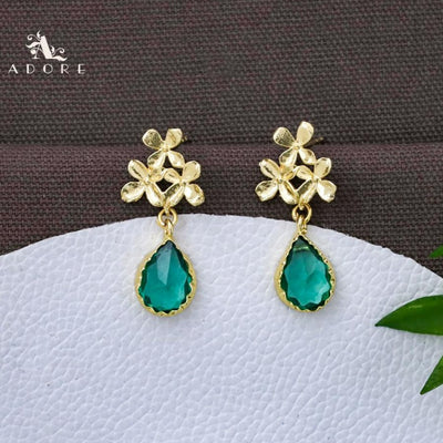 Tri Flower Glossy Rain Drop Earring (Colour Option)