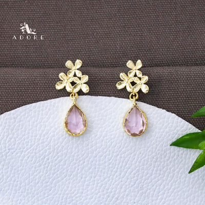 Tri Flower Glossy Rain Drop Earring (Colour Option)