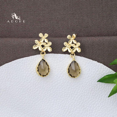 Tri Flower Glossy Rain Drop Earring (Colour Option)