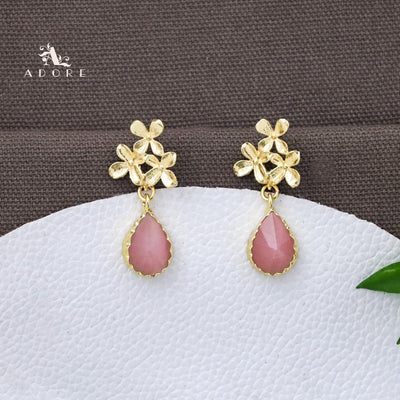 Tri Flower Glossy Rain Drop Earring (Colour Option)
