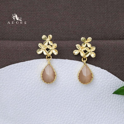 Tri Flower Glossy Rain Drop Earring (Colour Option)