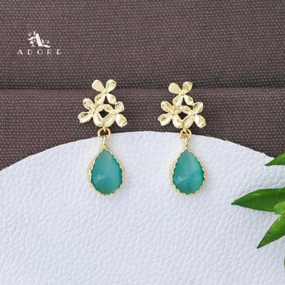 Tri Flower Glossy Rain Drop Earring (Colour Option)