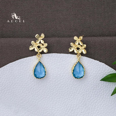 Tri Flower Glossy Rain Drop Earring (Colour Option)