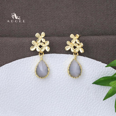 Tri Flower Glossy Rain Drop Earring (Colour Option)