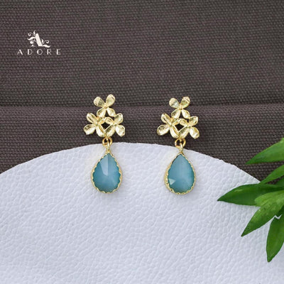 Tri Flower Glossy Rain Drop Earring (Colour Option)