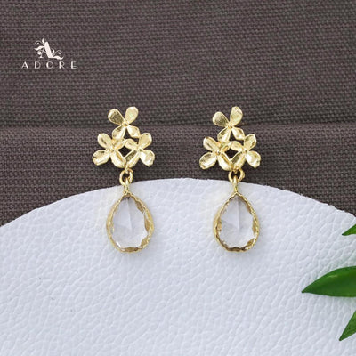 Tri Flower Glossy Rain Drop Earring (Colour Option)