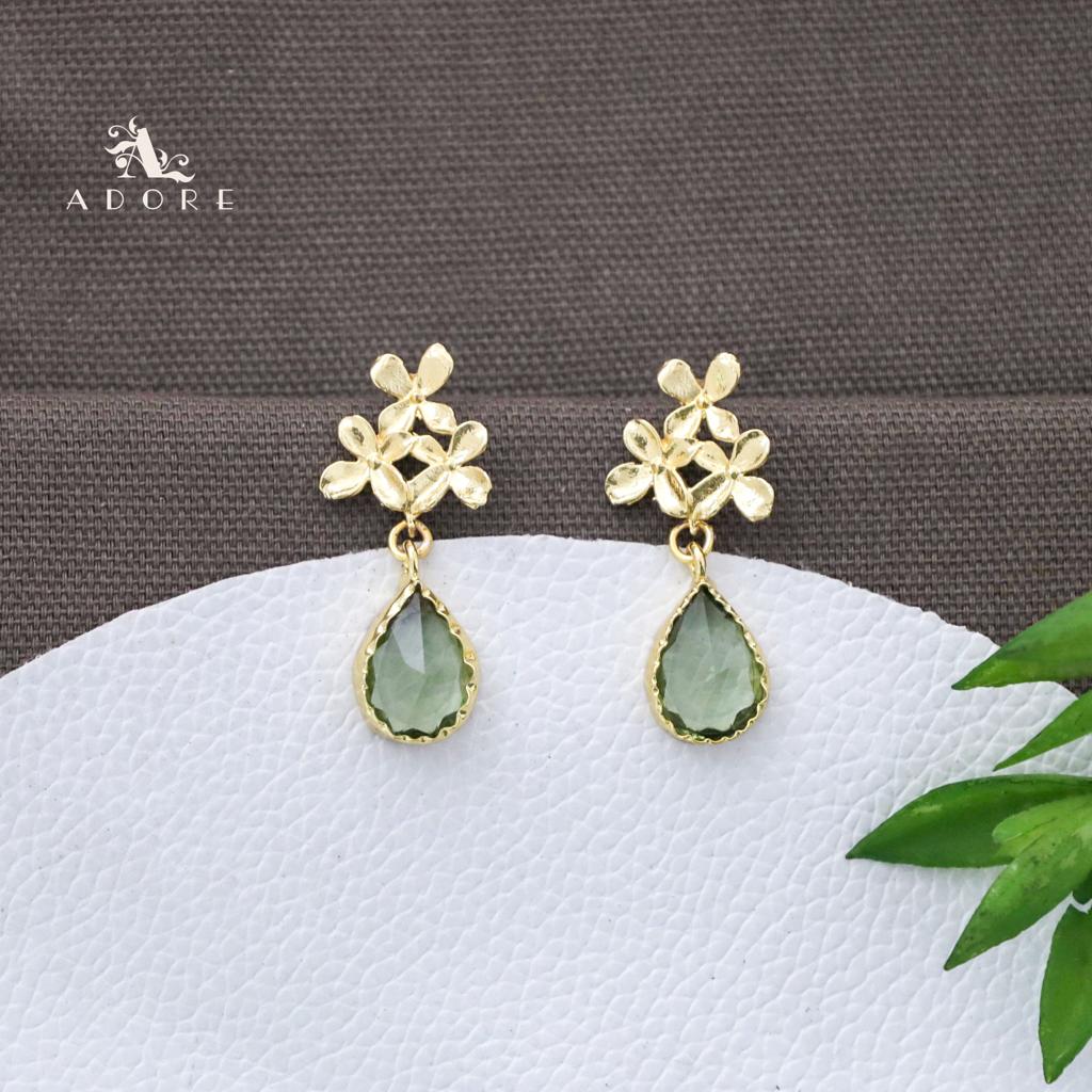 Tri Flower Glossy Rain Drop Earring (Colour Option)
