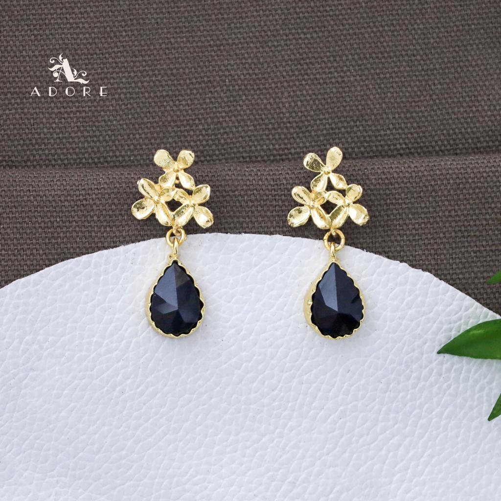 Tri Flower Glossy Rain Drop Earring (Colour Option)