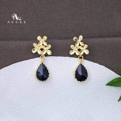 Tri Flower Glossy Rain Drop Earring (Colour Option)