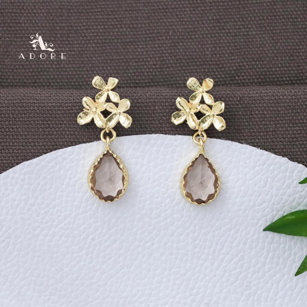 Tri Flower Glossy Rain Drop Earring (Colour Option)