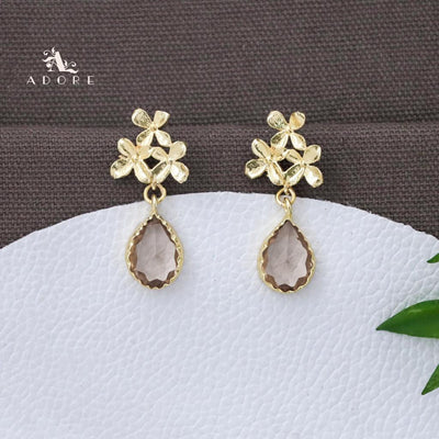Tri Flower Glossy Rain Drop Earring (Colour Option)
