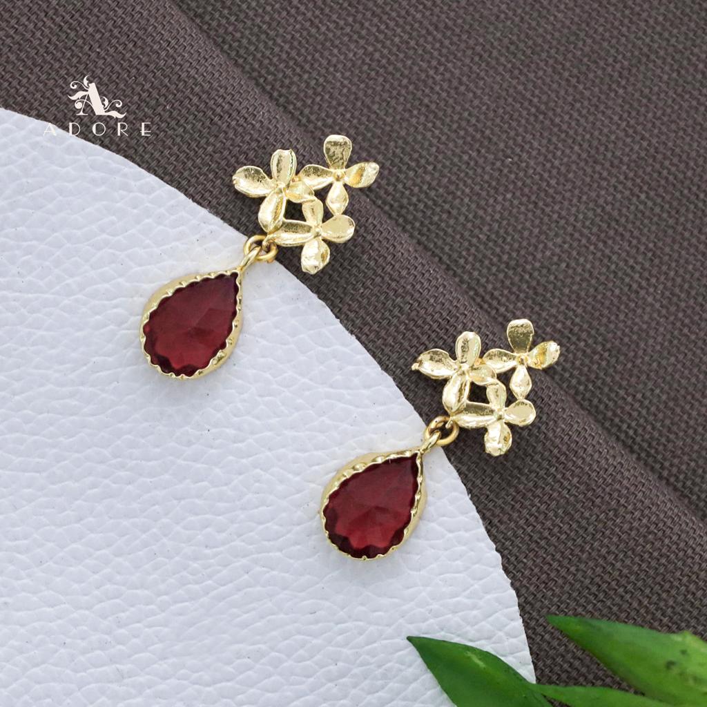 Tri Flower Glossy Rain Drop Earring (Colour Option)