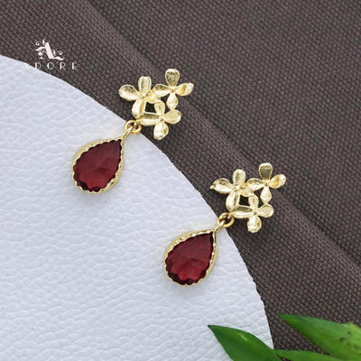 Tri Flower Glossy Rain Drop Earring (Colour Option)