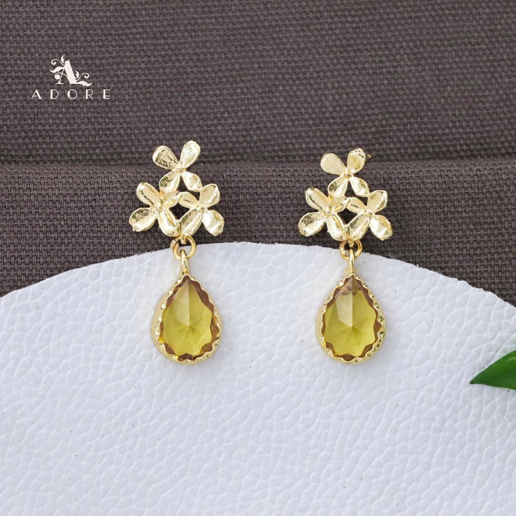 Tri Flower Glossy Rain Drop Earring (Colour Option)
