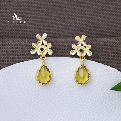 Tri Flower Glossy Rain Drop Earring (Colour Option)