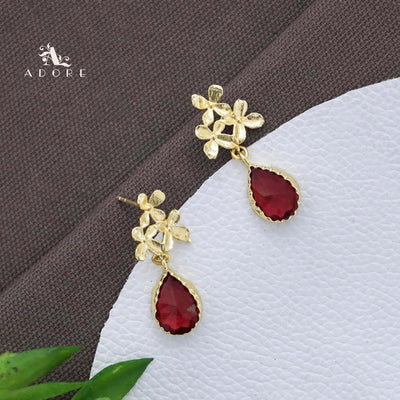 Tri Flower Glossy Rain Drop Earring (Colour Option)