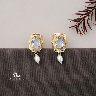 Glossy Twisted Dotted  Oval Pearl Earring
