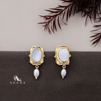 Glossy Twisted Dotted  Oval Pearl Earring