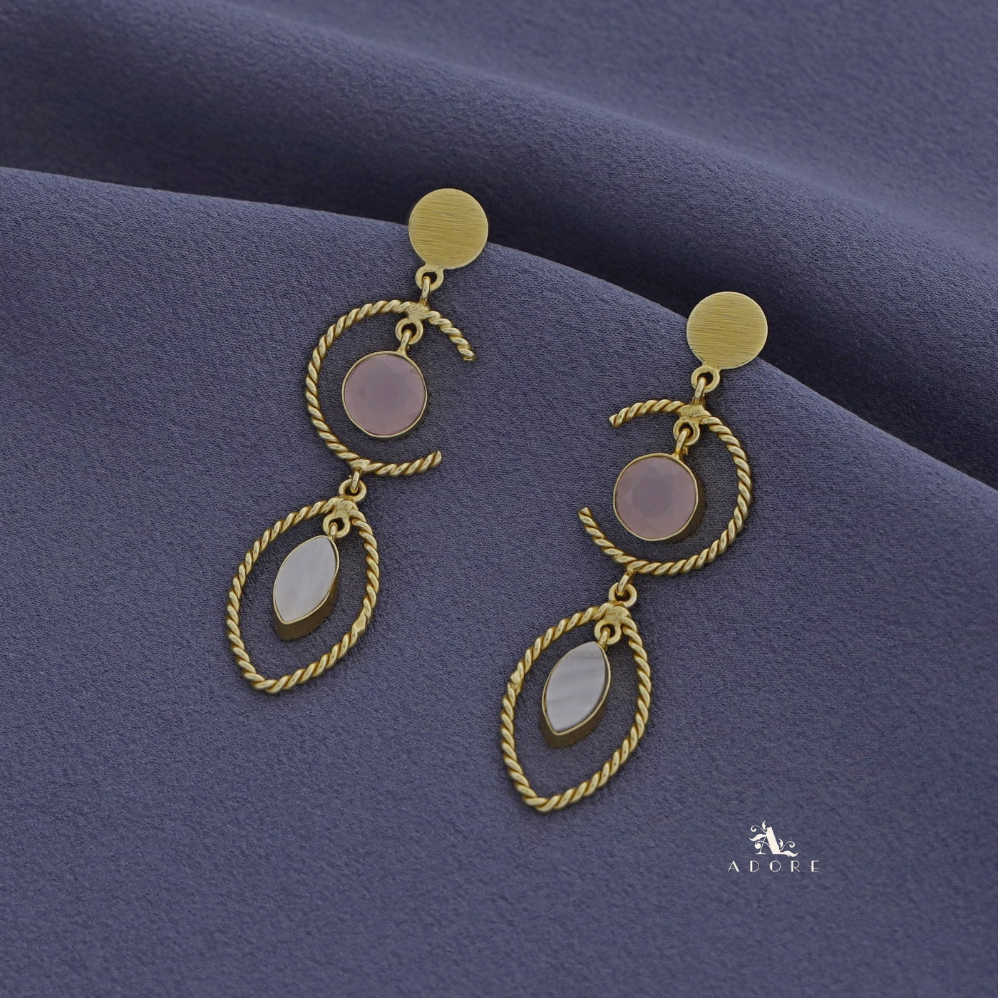 Golden MOP Twisted Open Circle And Ellipse Earring