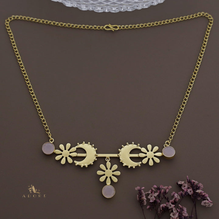 Golden Dotted Moon Midhila Flower Long Neckpiece