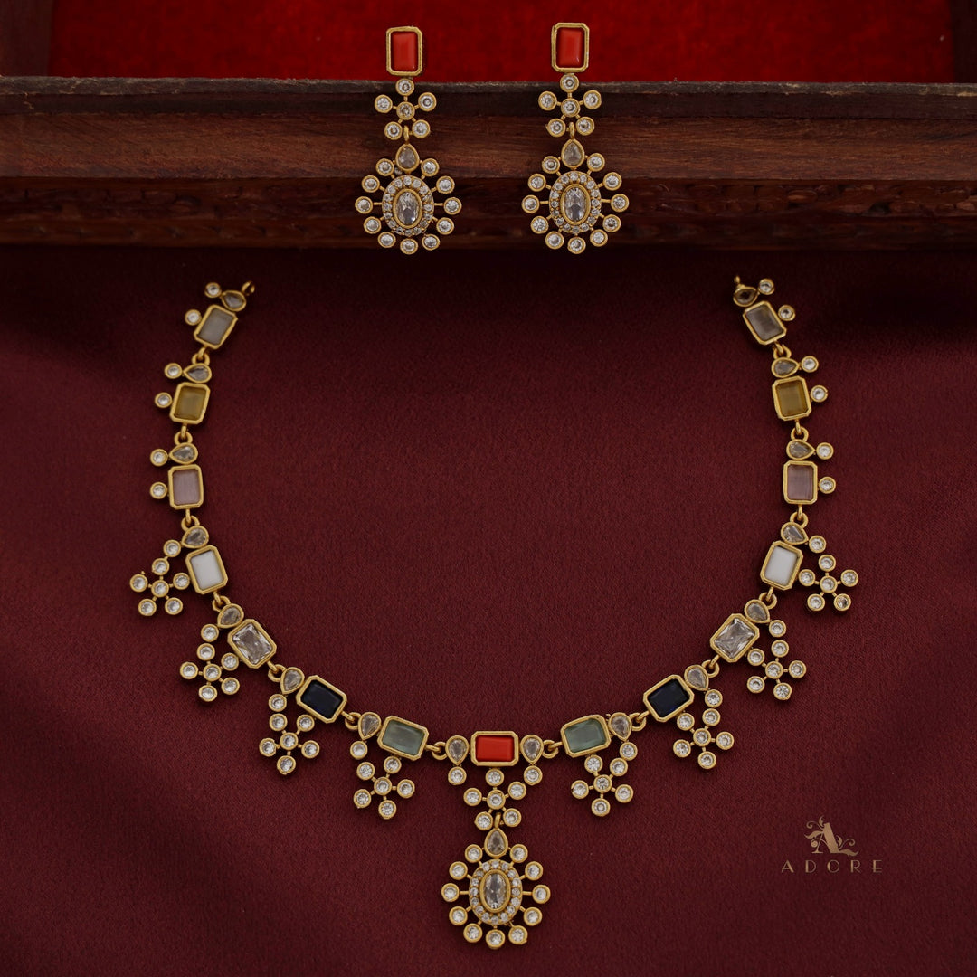 Sabha Rectangle + Oval Short Neckpiece With Earring