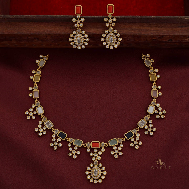 Sabha Rectangle + Oval Short Neckpiece With Earring