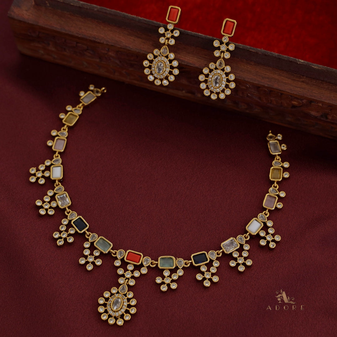 Sabha Rectangle + Oval Short Neckpiece With Earring